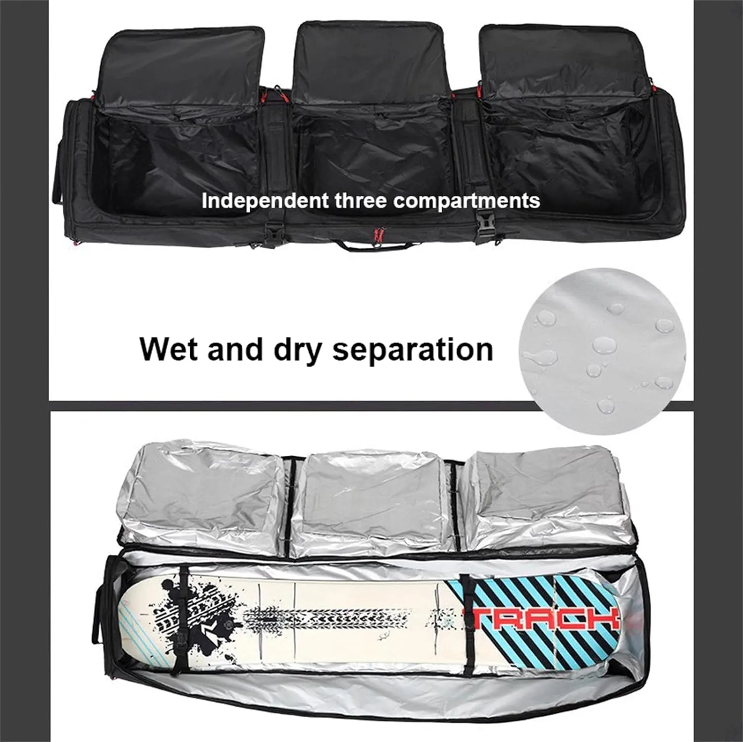 Roller Snowboard Bag with Wheels Adjustable Length Double Rolling Ski Bag Snow Roller Bag - Ski Bag with Wheels Foldable Wheeled Ski Bag Perfect for Travel