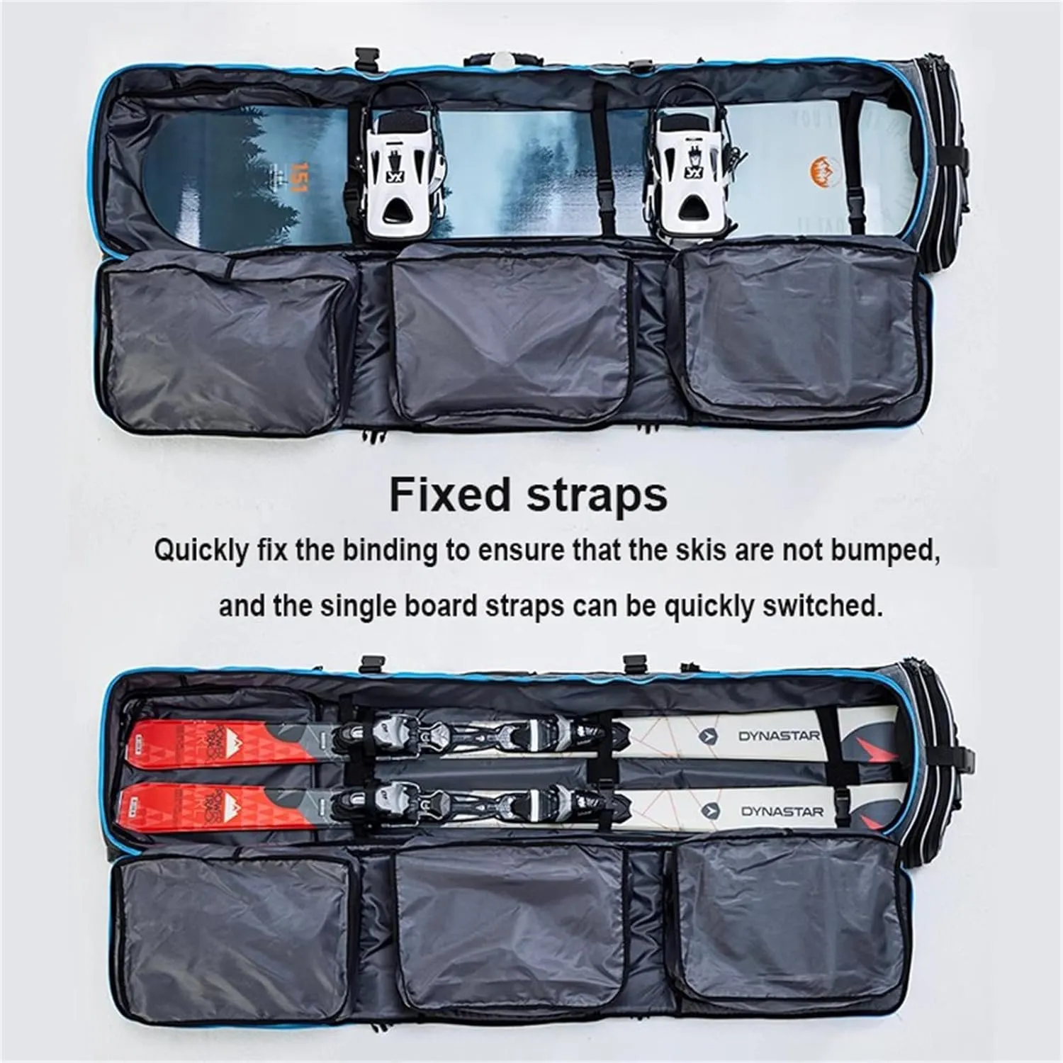 Roller Snowboard Bag with Wheels Double Rolling Ski Bag Adjustable Length Foldable Wheeled Ski Bag Waterproof Roller Snowboard Bag Extra Long/Wide/Deep for Air Travel