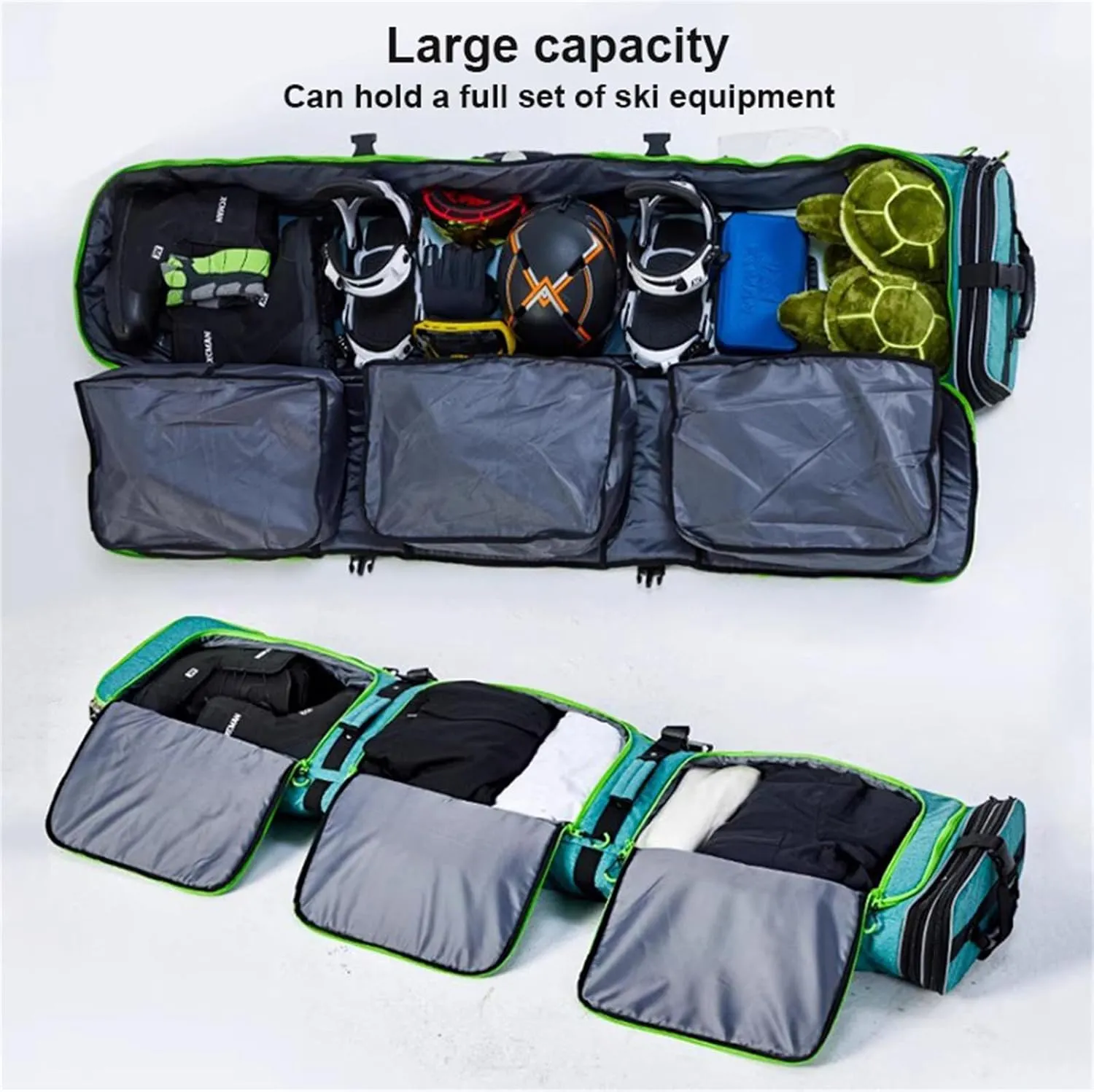 Roller Snowboard Bag with Wheels Double Rolling Ski Bag Adjustable Length Foldable Wheeled Ski Bag Waterproof Roller Snowboard Bag Extra Long/Wide/Deep for Air Travel