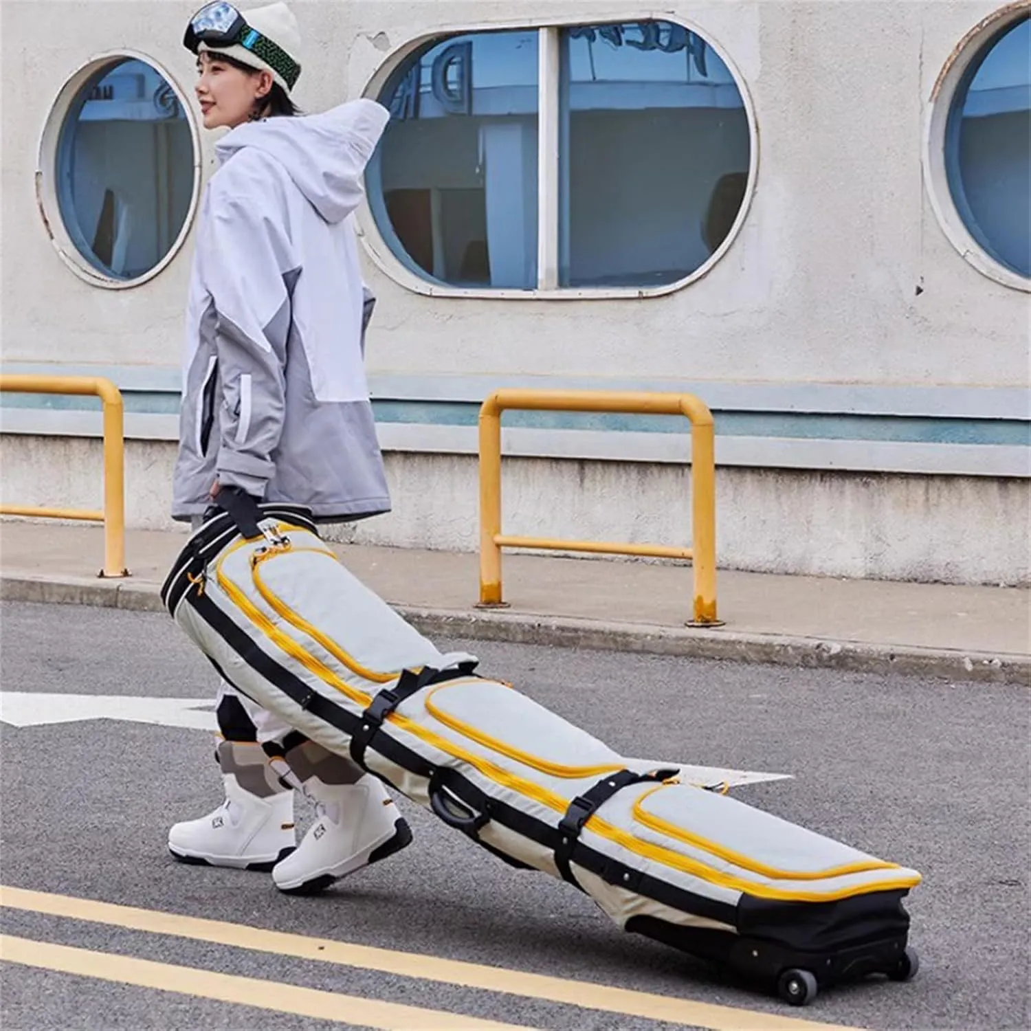 Roller Snowboard Bag with Wheels Double Rolling Ski Bag Adjustable Length Foldable Wheeled Ski Bag Waterproof Roller Snowboard Bag Extra Long/Wide/Deep for Air Travel