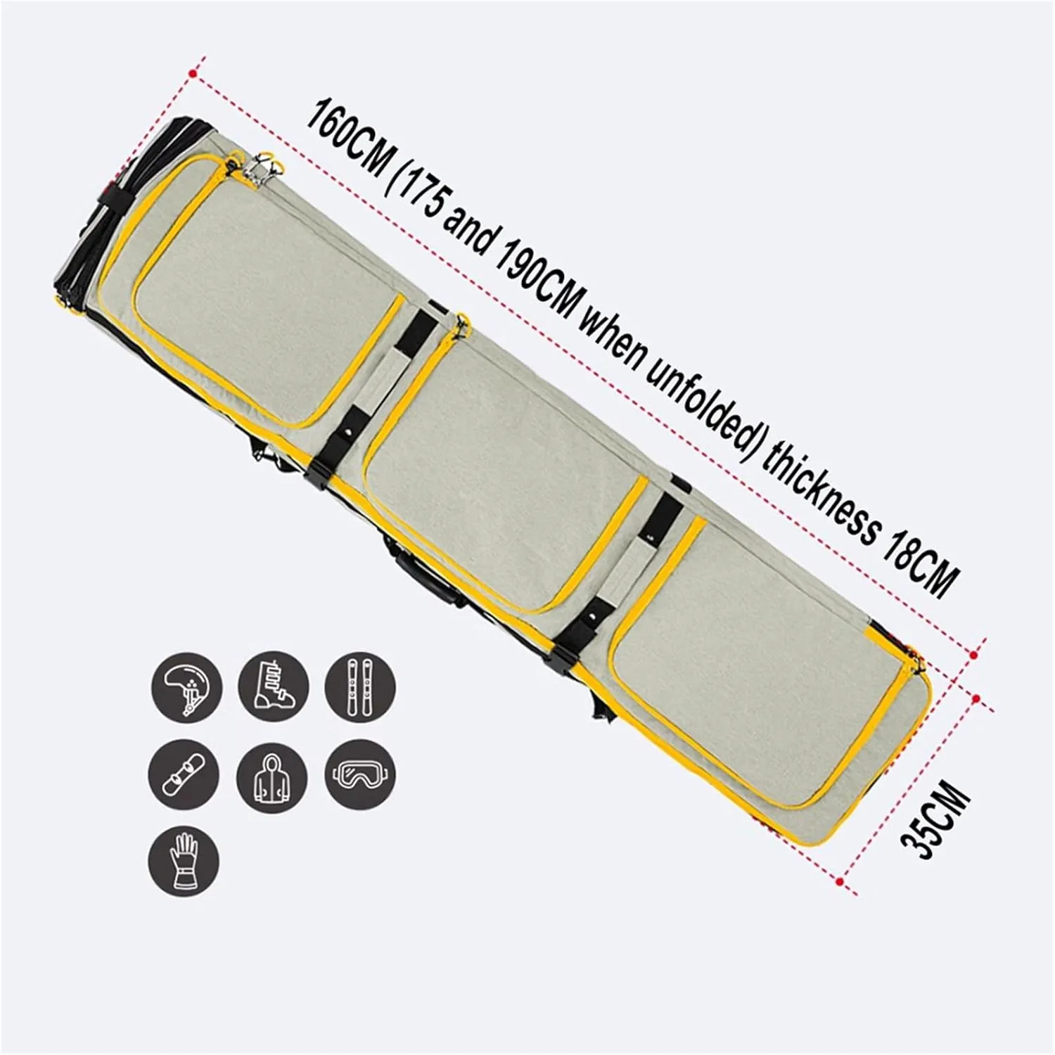 Roller Snowboard Bag with Wheels Double Rolling Ski Bag Adjustable Length Foldable Wheeled Ski Bag Waterproof Roller Snowboard Bag Extra Long/Wide/Deep for Air Travel