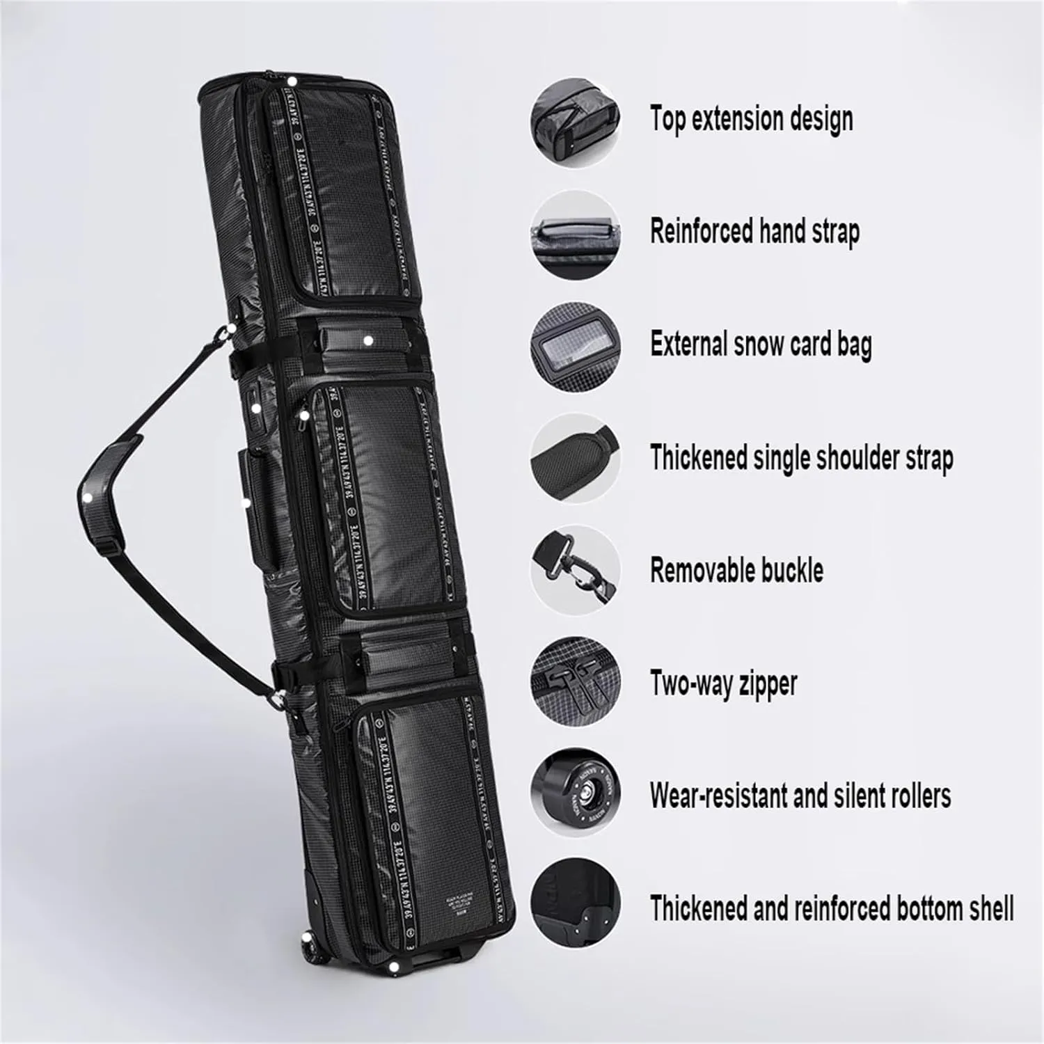 Roller Snowboard Bag with Wheels Double Rolling Ski Bag Padded Waterproof Snowboard Bag Foldable Wheeled Ski Bag for Single Ski or 2 Sets Skis