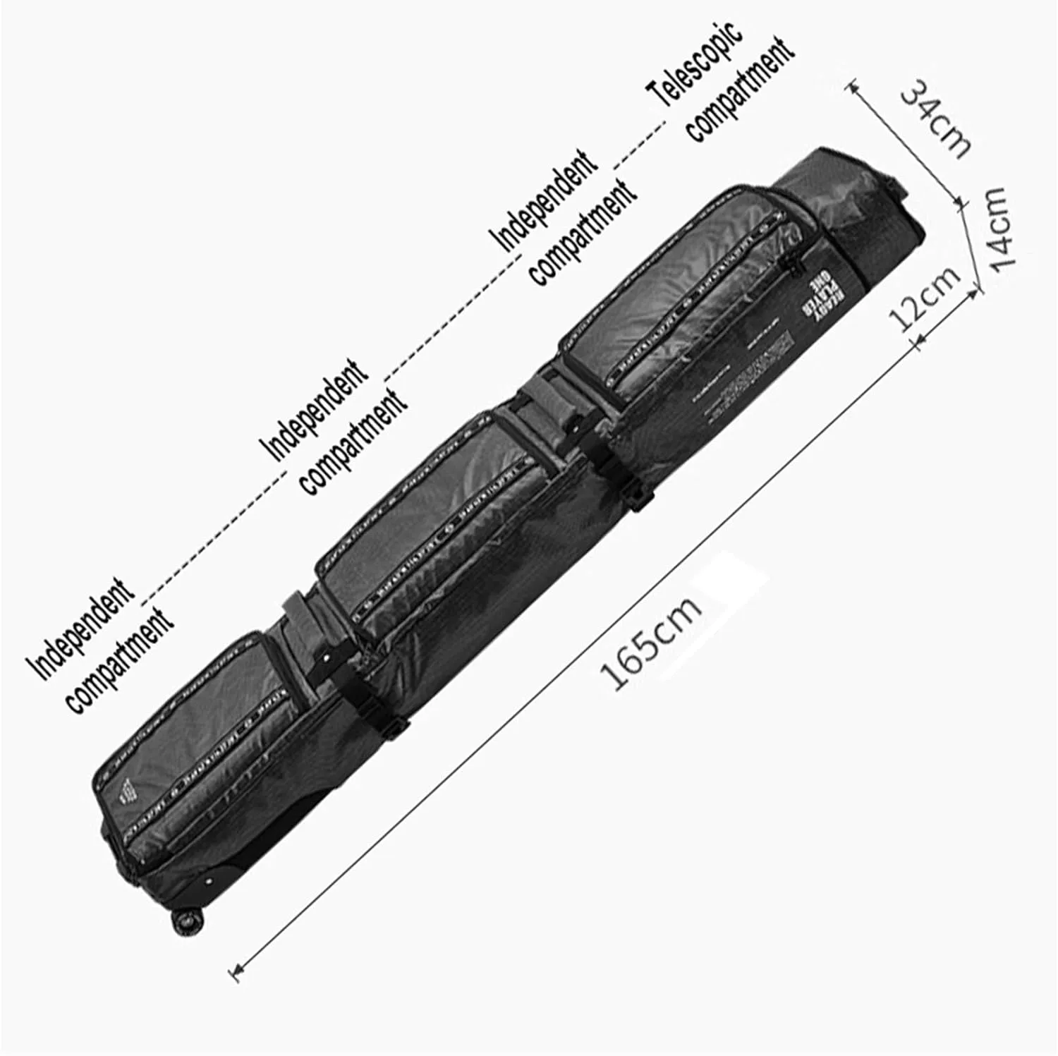 Roller Snowboard Bag with Wheels Double Rolling Ski Bag Padded Waterproof Snowboard Bag Foldable Wheeled Ski Bag for Single Ski or 2 Sets Skis