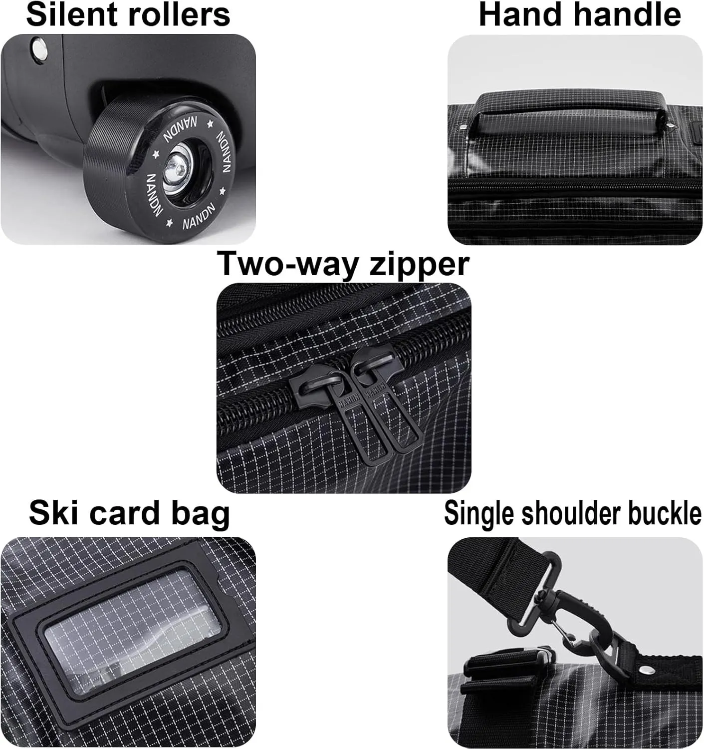 Roller Snowboard Bag with Wheels Double Rolling Ski Bag Padded Waterproof Snowboard Bag Foldable Wheeled Ski Bag for Single Ski or 2 Sets Skis