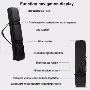 Roller Snowboard Bag with Wheels Foldable Wheeled Ski Bag Fully Padded Snowboard Bag with Wheels Adjustable Length Snow Ski Bags for Air Travel