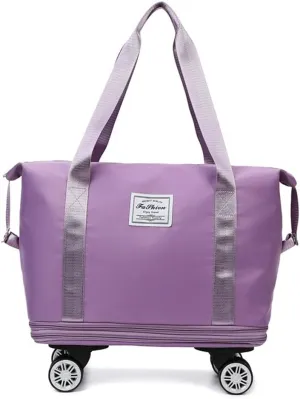 Rolling Duffle Bag with Wheels and Handle Foldable Travel Bag Expandable Carry on Bag with Detachable Casters Wheeled Weekender Bag for Women & Men - Purple