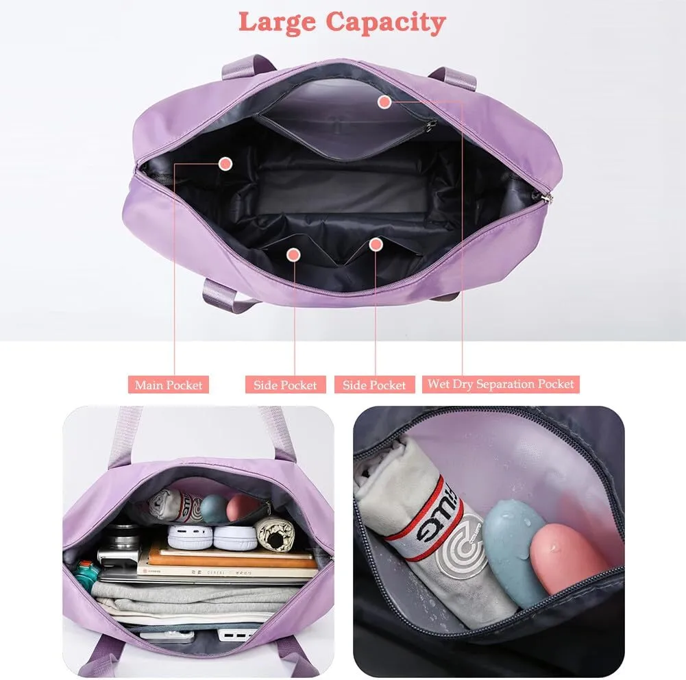 Rolling Duffle Bag with Wheels and Handle Foldable Travel Bag Expandable Carry on Bag with Detachable Casters Wheeled Weekender Bag for Women & Men - Purple