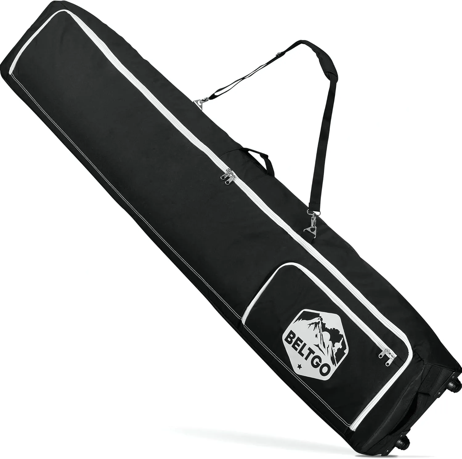 Rolling Ski/Snowboard Bag with Wheels for Air Travel - Holds 2 Pairs of Skis
