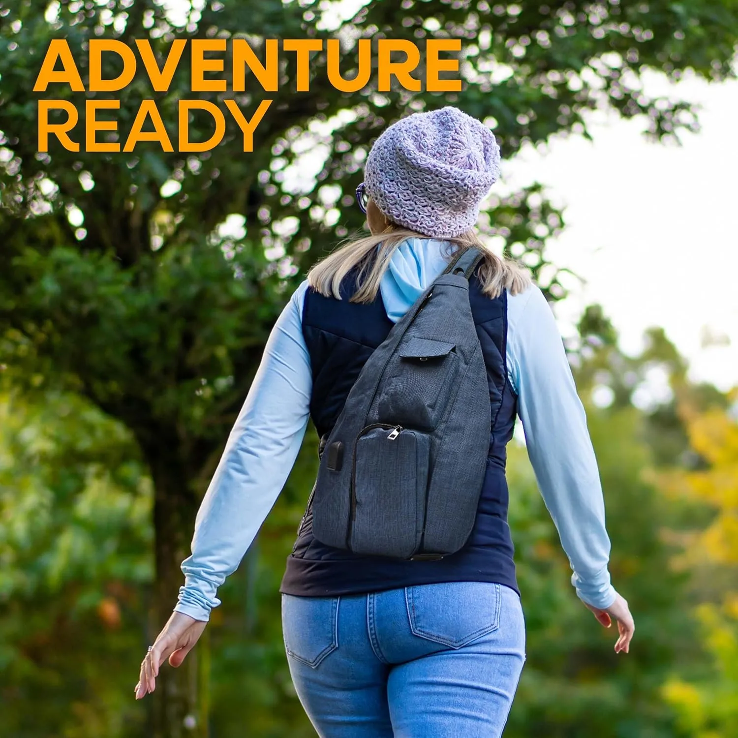 Rucksack Pickleball Bag, Anti-Theft Crossbody Sling, USB Charging Connector Port, Backpack, Soho Collection Navy