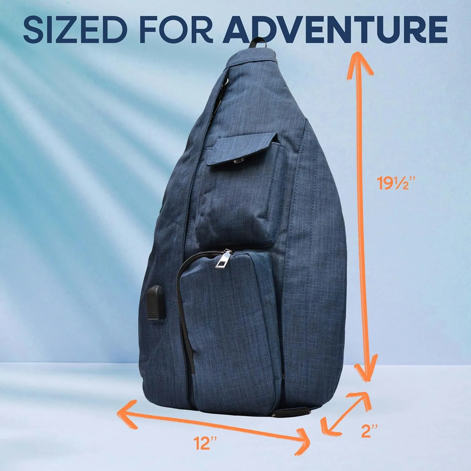 Rucksack Pickleball Bag, Anti-Theft Crossbody Sling, USB Charging Connector Port, Backpack, Soho Collection Navy