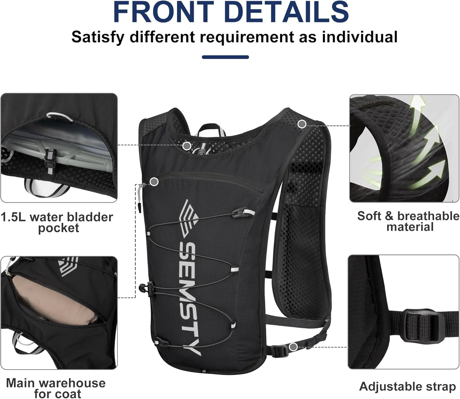 Running Hydration Vest - 5L, with 1.5L Water Bladder, Lightweight for Hiking and Cycling