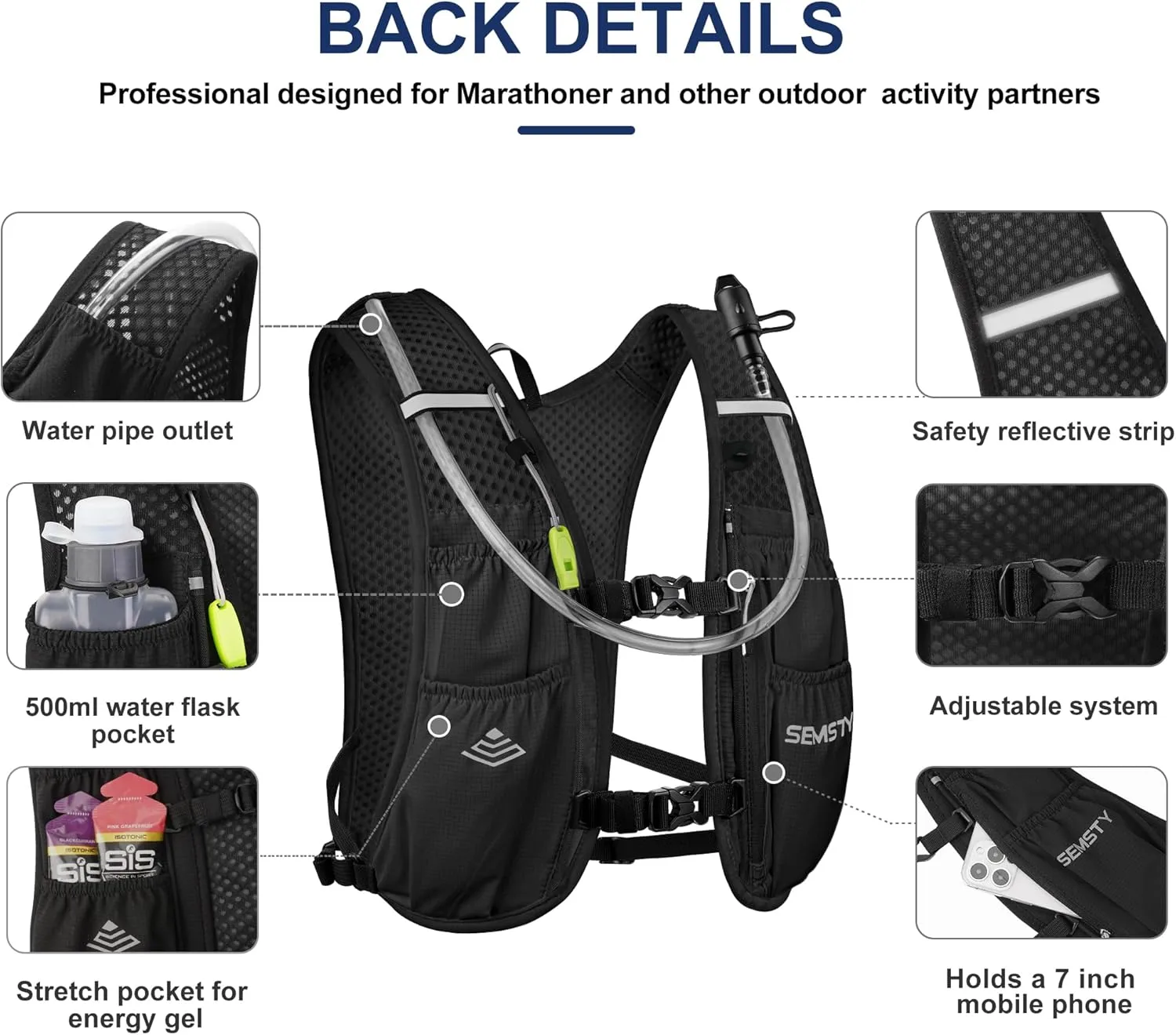 Running Hydration Vest - 5L, with 1.5L Water Bladder, Lightweight for Hiking and Cycling