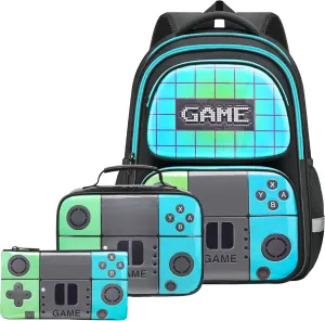 School Backpack For Kids Boys Backpack Set With Lunch Box Pencil Case,Game Schoolbag Children Teens Elementary Middle College Student Bookbag Travel Rucksack Laptop Daypacks