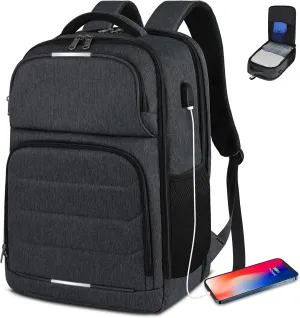 SDYSM Laptop Backpack 17.3 Inch TSA Friendly Travel Backpack for Men Women Waterproof Work College Business Bag with USB Charging Port Anti Theft Large Computer Carry On Backpack, Black