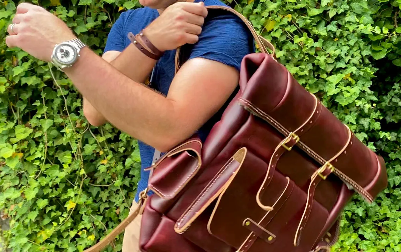 Seidel Oxblood Double Shot Rolltop Expedition Backpack with Lateral Cargo Compartments