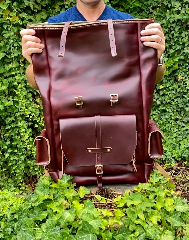 Seidel Oxblood Double Shot Rolltop Expedition Backpack with Lateral Cargo Compartments