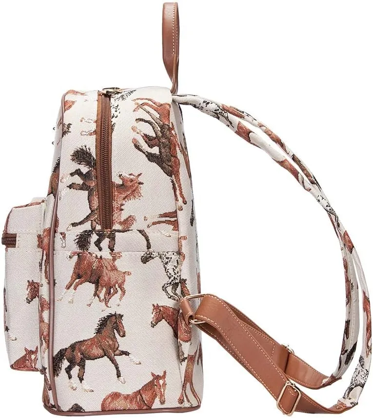 Signare Tapestry Women Backpack Rucksack Casual Daypack Brown Running Horse (DAPK-RHOR)
