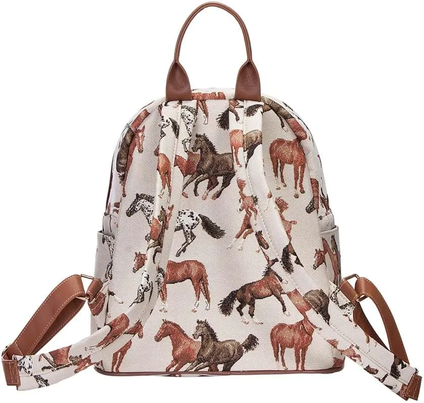 Signare Tapestry Women Backpack Rucksack Casual Daypack Brown Running Horse (DAPK-RHOR)