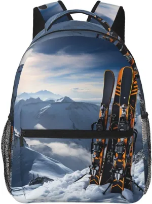 Skis on mountain Backpack for Men Women Casual Daypack Laptop Backpack Computer Bag Travel Laptop Bag