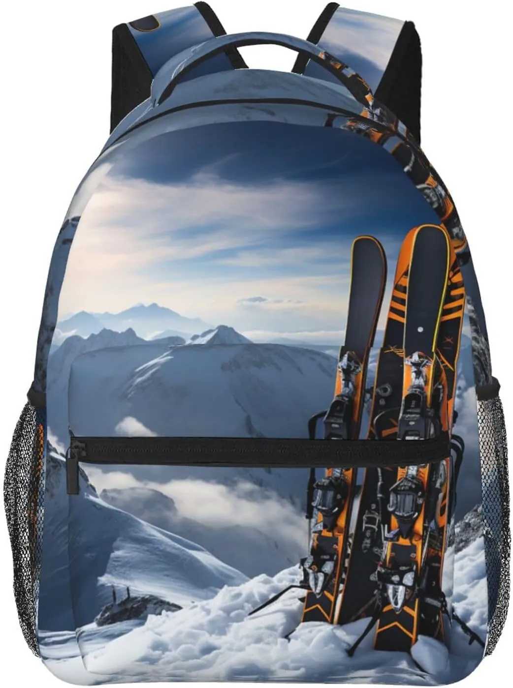Skis on mountain Backpack for Men Women Casual Daypack Laptop Backpack Computer Bag Travel Laptop Bag