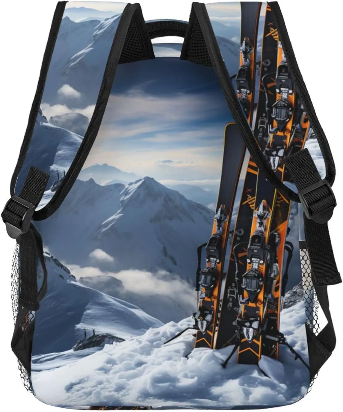 Skis on mountain Backpack for Men Women Casual Daypack Laptop Backpack Computer Bag Travel Laptop Bag