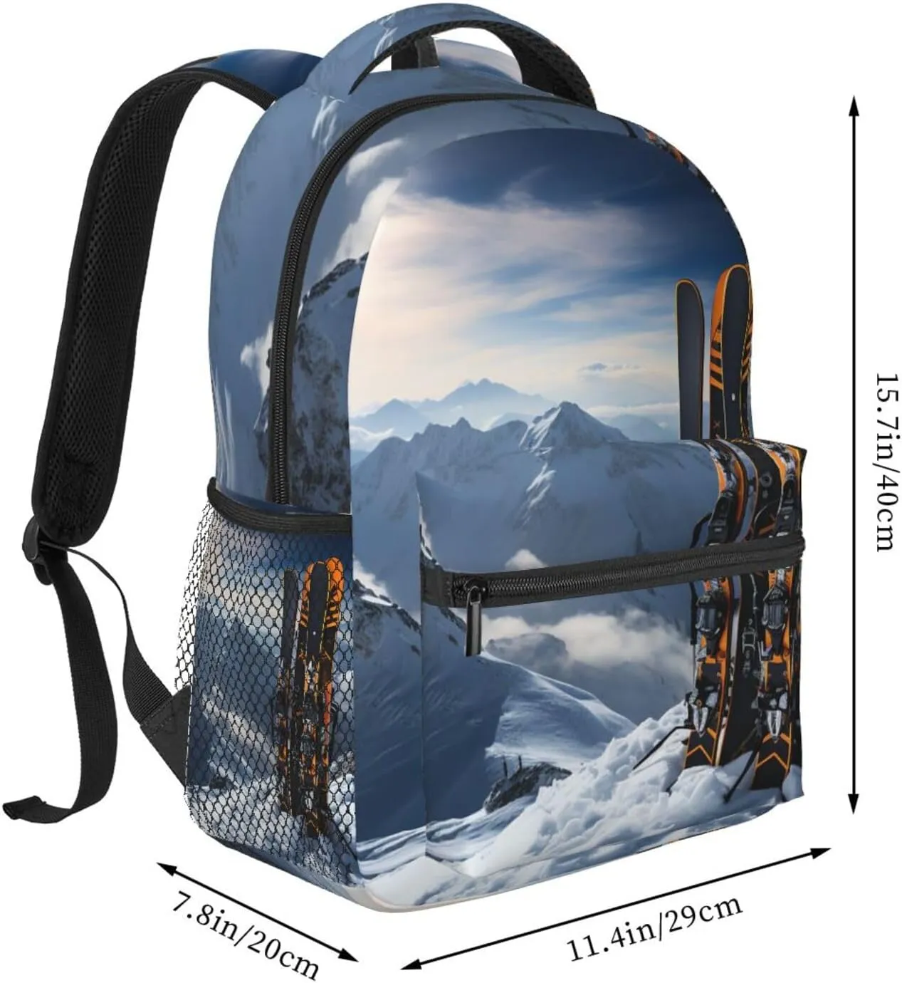 Skis on mountain Backpack for Men Women Casual Daypack Laptop Backpack Computer Bag Travel Laptop Bag