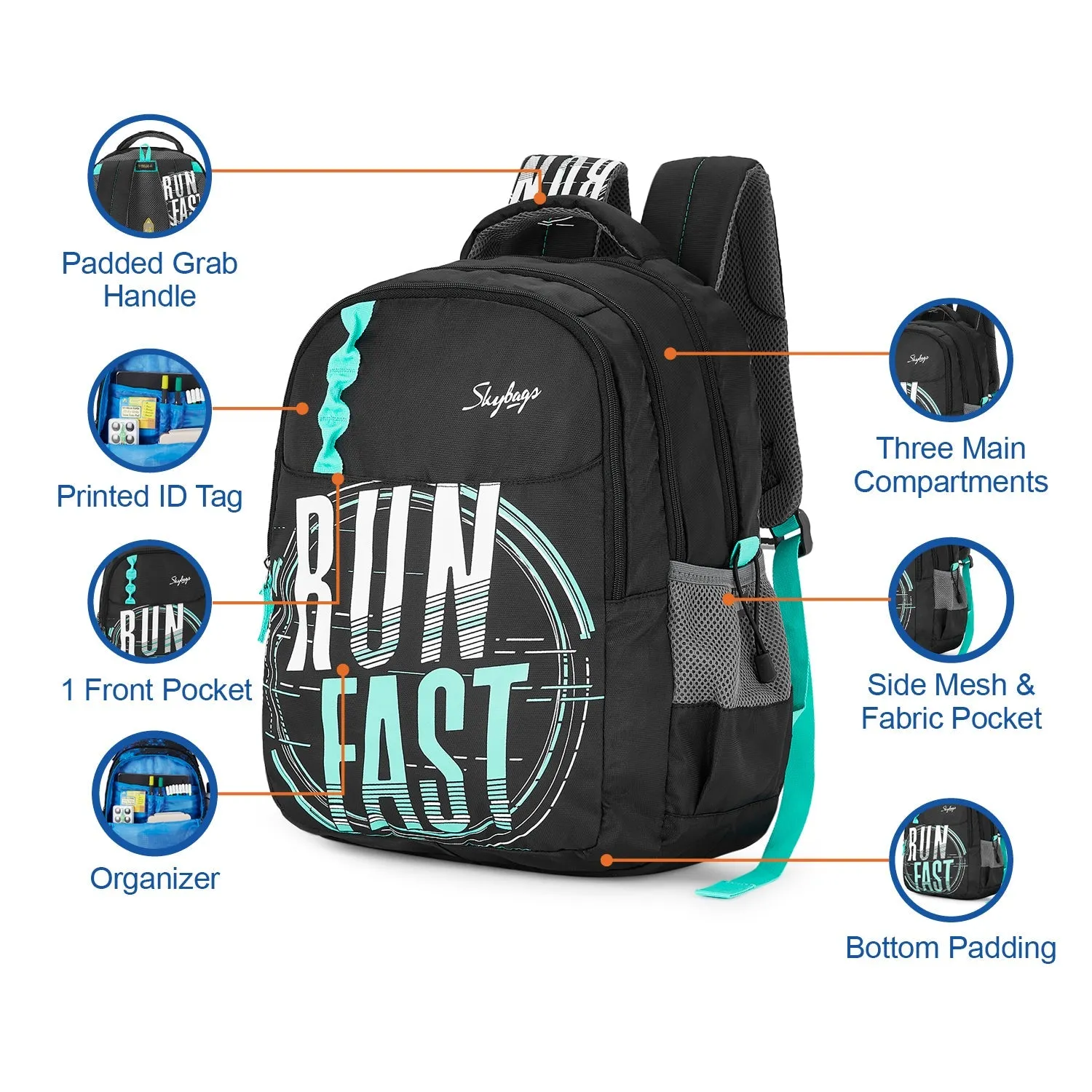 Skybags New Neon 22  06 School Backpack Black