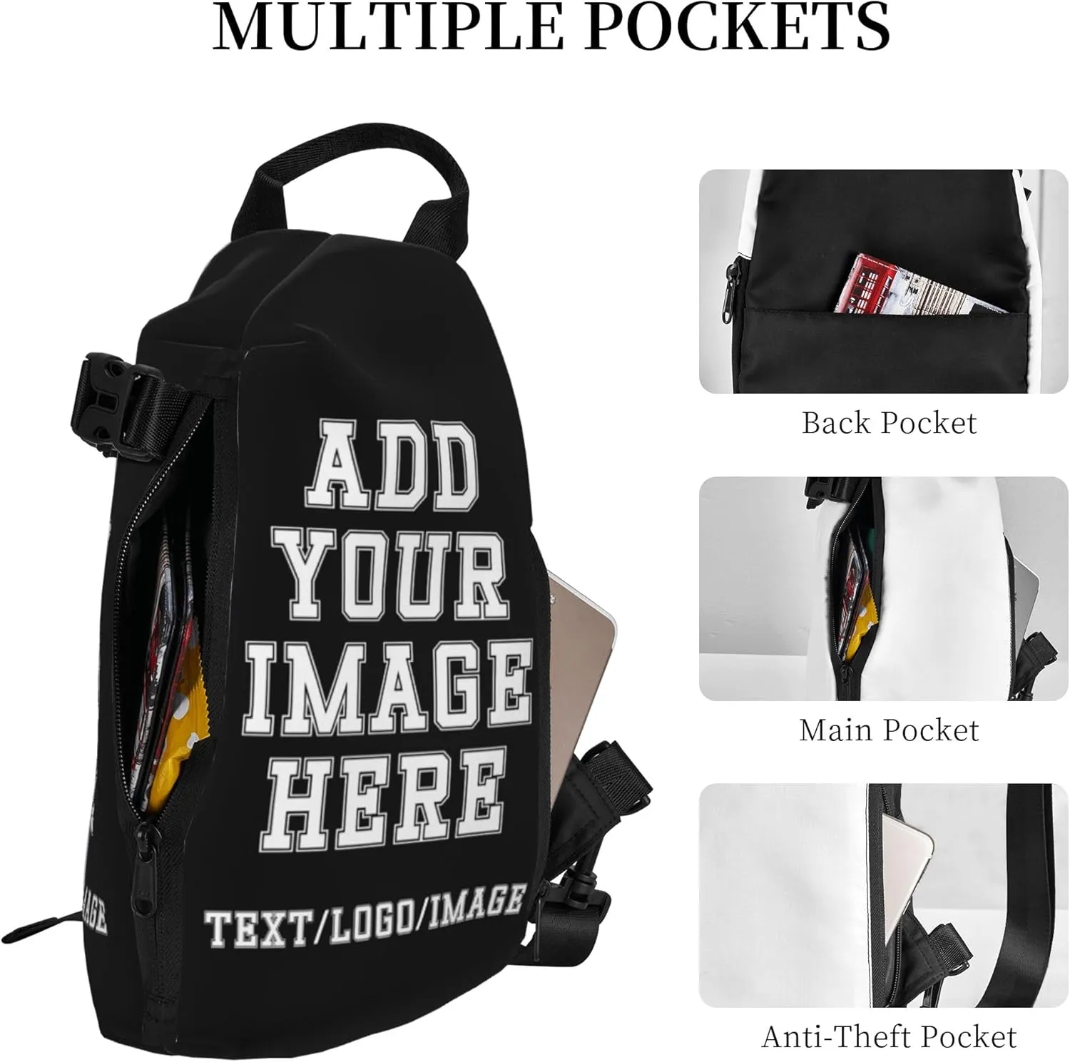 Sling Backpack Add Your Photo Logo Text Personalized Crossbody Sling Bags Design Your Own Custom Bag for Men Women