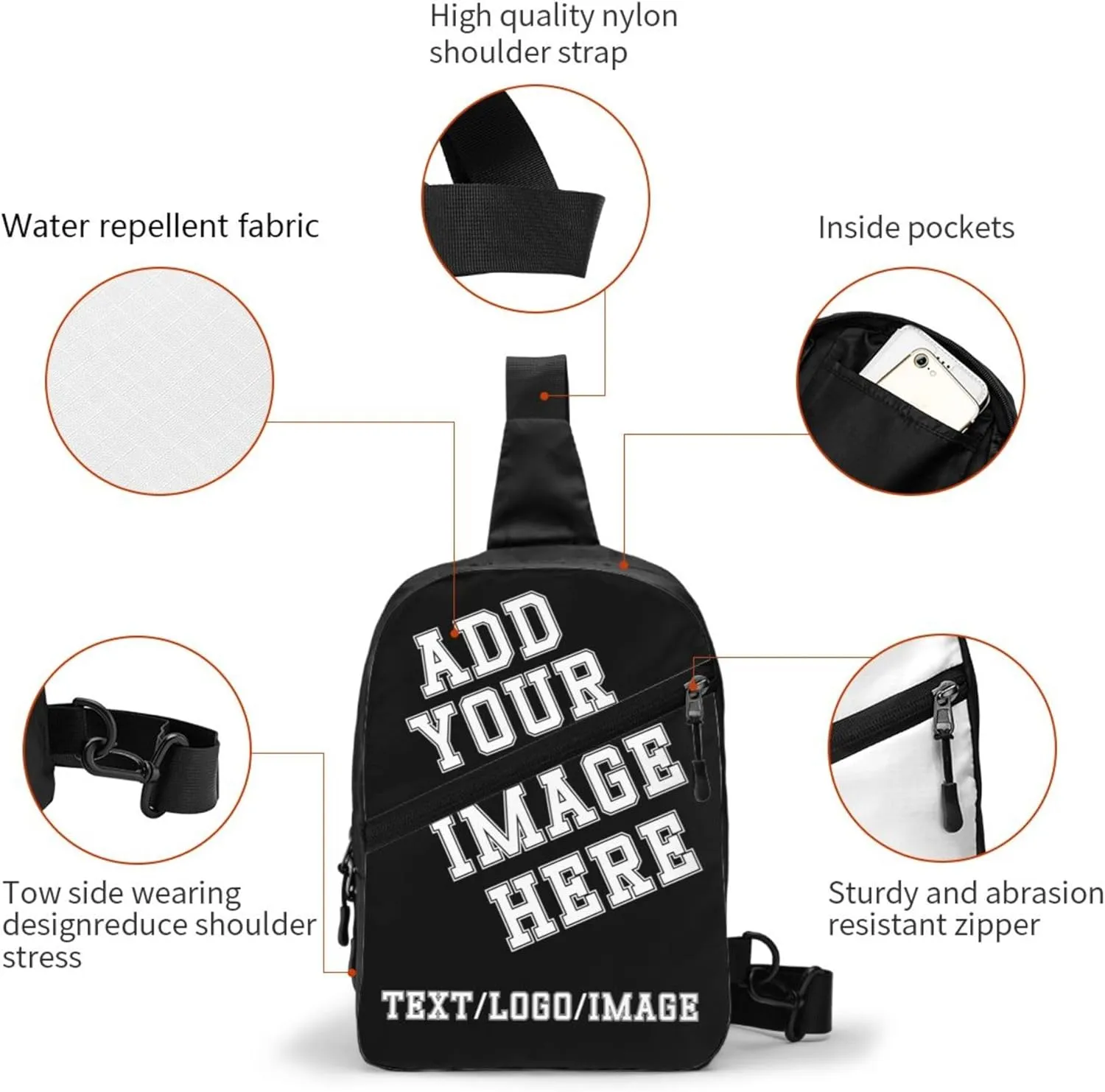 Sling Backpack Design Your Own Personalized Crossbody Sling Bags Add Your Text Logo Photo Custom Bag for Men Women