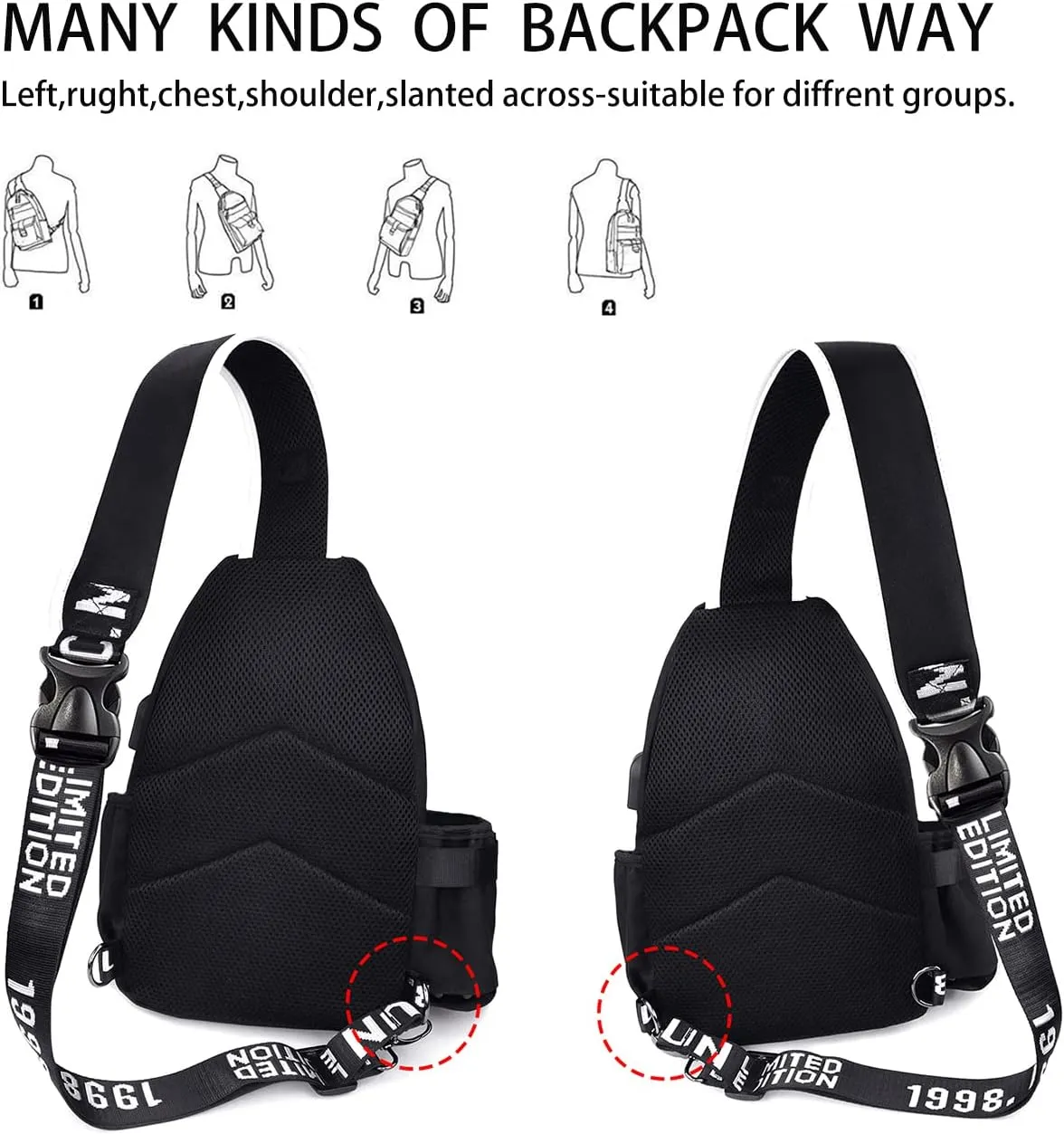 Sling Bag, Crossbody Shoulder Bag for Mens Women Multipurpose Daypacks Chest Bag