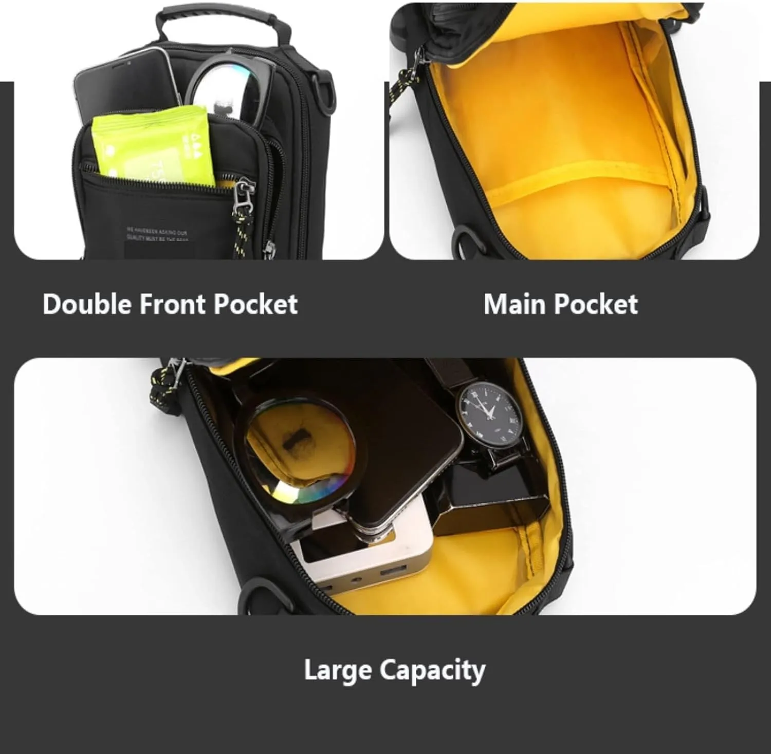 Sling Bag for Men Women, Shoulder Backpack Chest Bags Hiking Daypacks(Black)