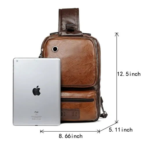 Small Brown Sling Crossbody Backpack, USB Charger