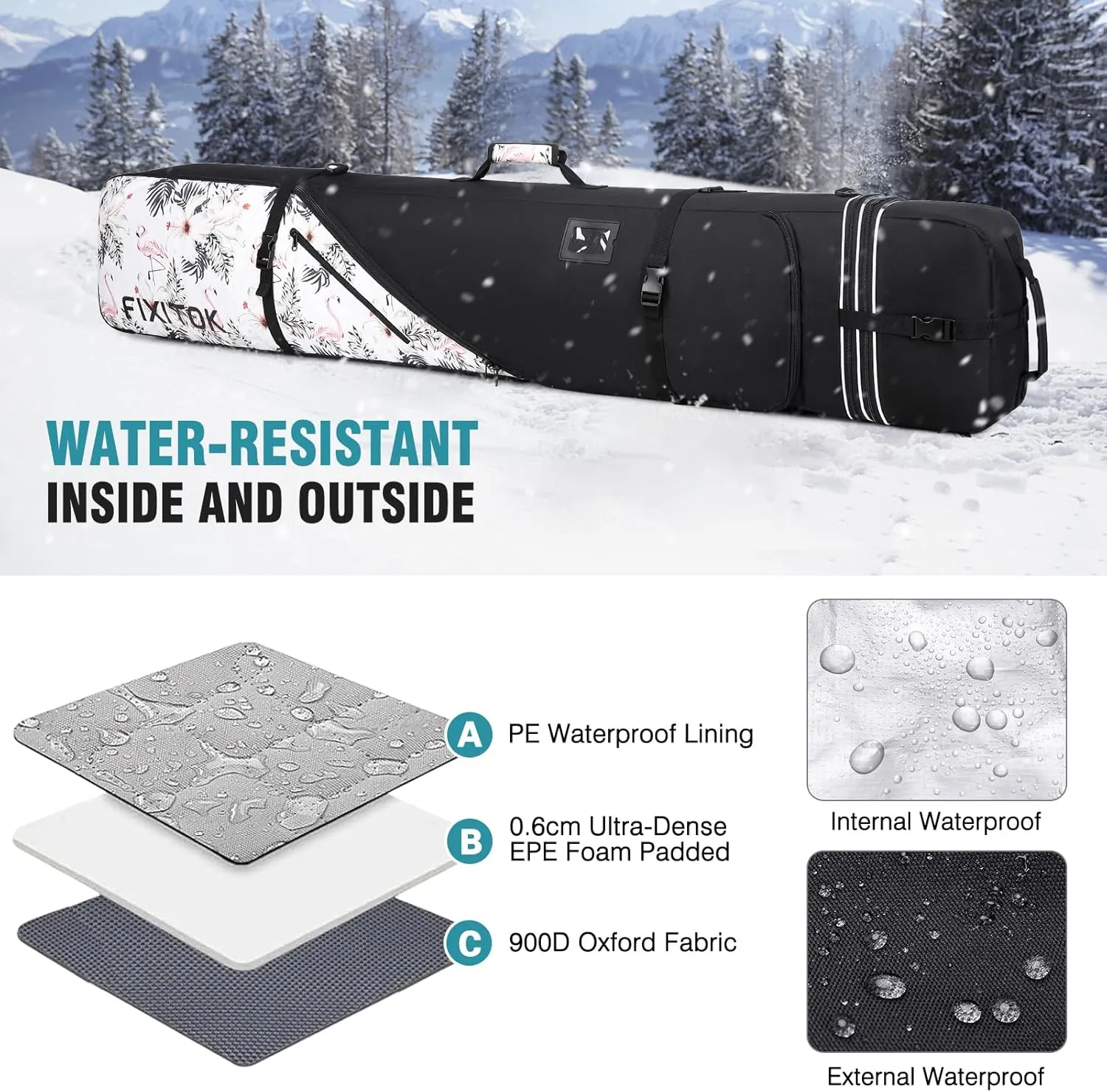 Snowboard & Ski Bag for Air Travel, Waterproof Full Padded Snowboard Bag Fit Board, Boots, Clothes, Helmet and Gear, Adjustable Length Ski Bag(157CM-181CM)