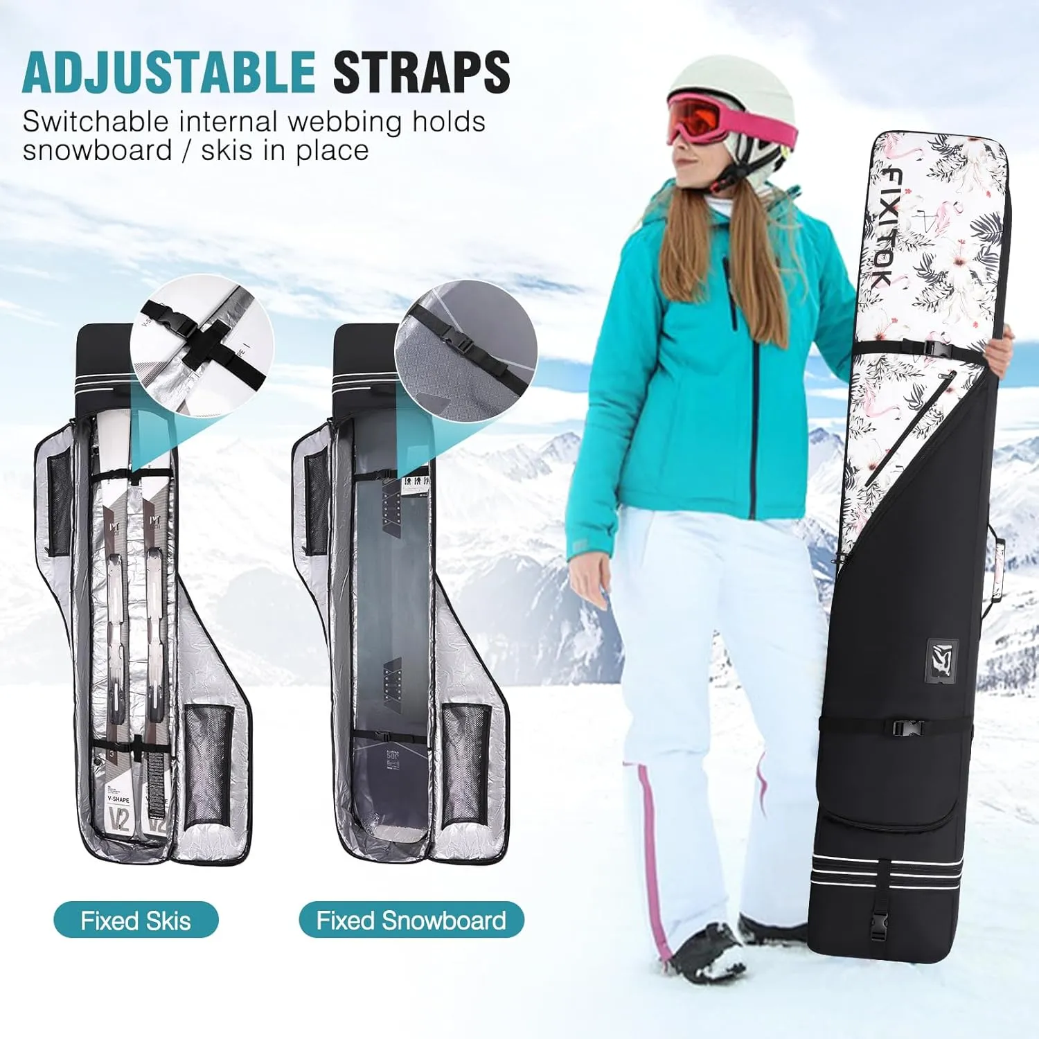 Snowboard & Ski Bag for Air Travel, Waterproof Full Padded Snowboard Bag Fit Board, Boots, Clothes, Helmet and Gear, Adjustable Length Ski Bag(157CM-181CM)