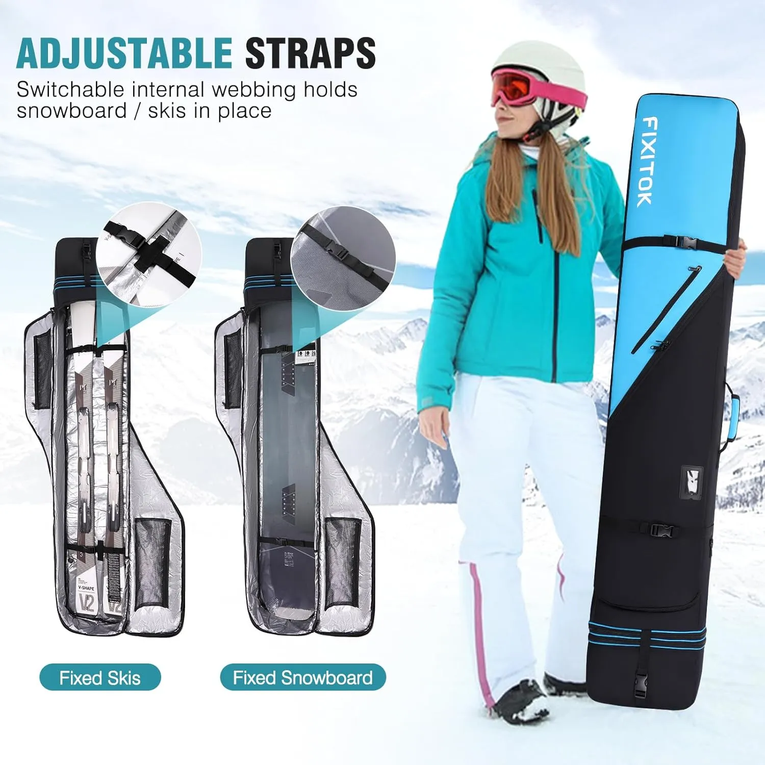 Snowboard & Ski Bag for Air Travel, Waterproof Full Padded Snowboard Bag Fit Board, Boots, Clothes, Helmet and Gear, Adjustable Length Ski Bag(157CM-181CM)