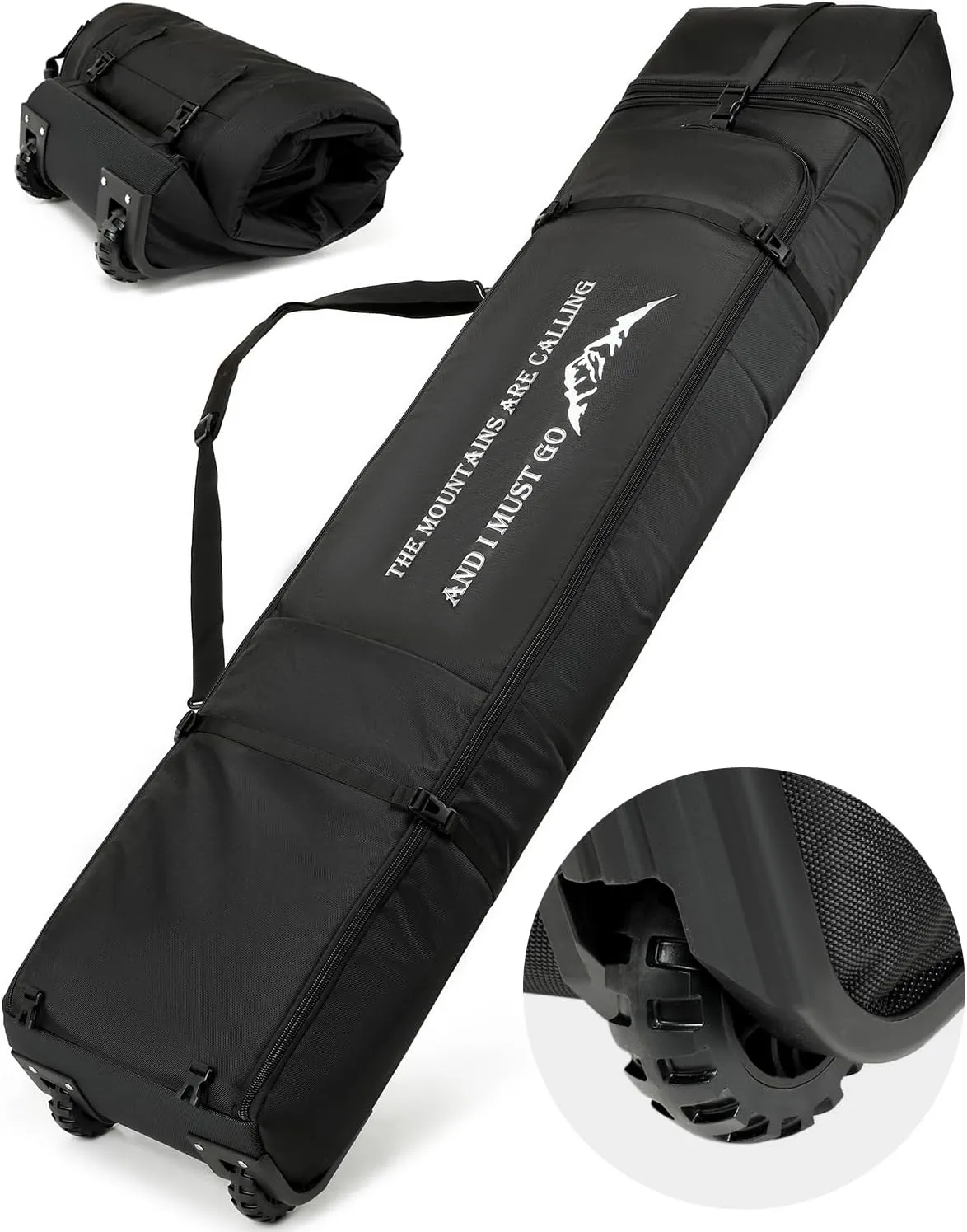 Snowboard Bag with Wheels 1680D Oxford 170cm Padded Snowboard Bag for Air Travel for Ski Boots, Helmet, Gears