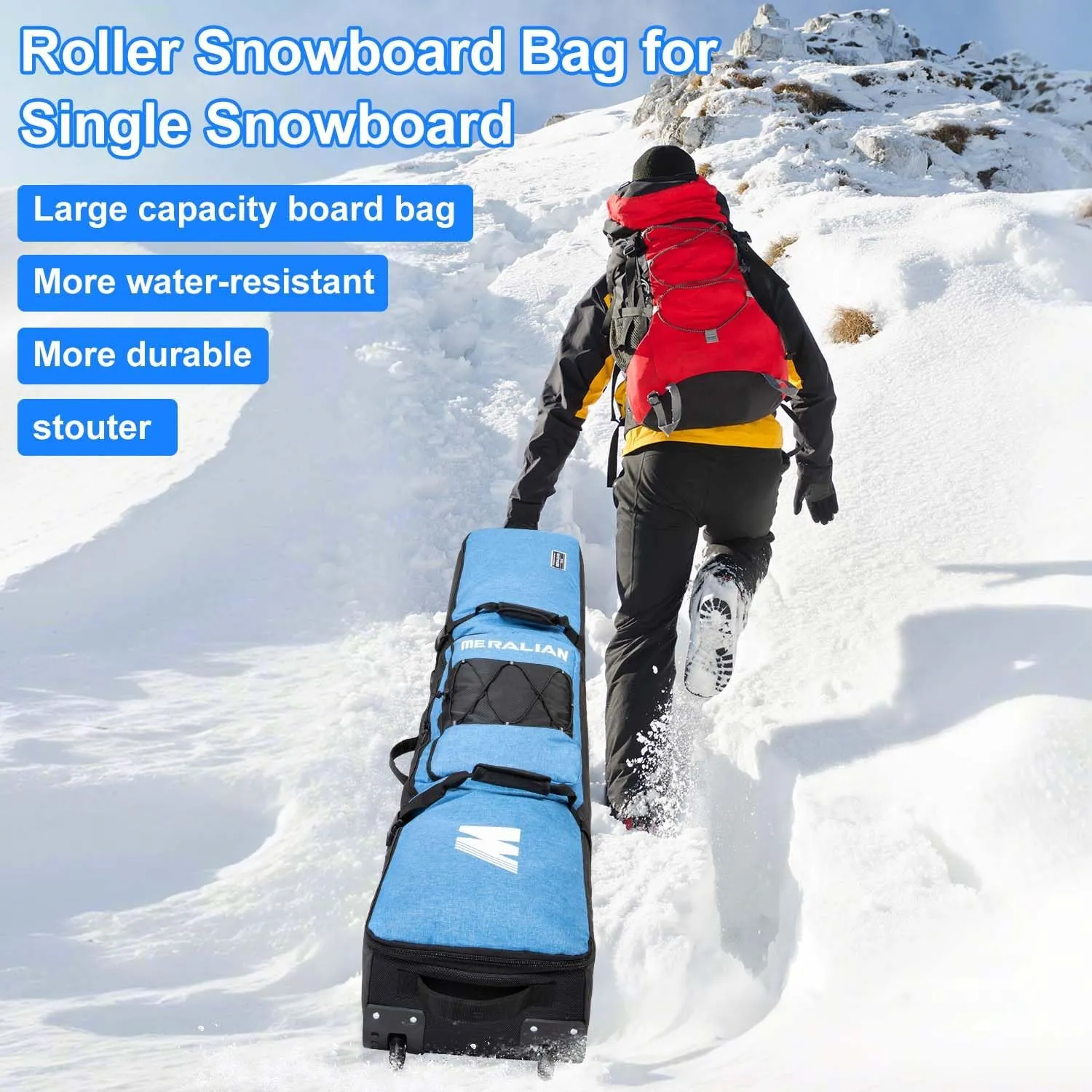 Snowboard Bag with Wheels, Padded Roller Snowboard Bag for Single Snowboard and Snowboard Boots,Available Length in 160cm and 170cm.