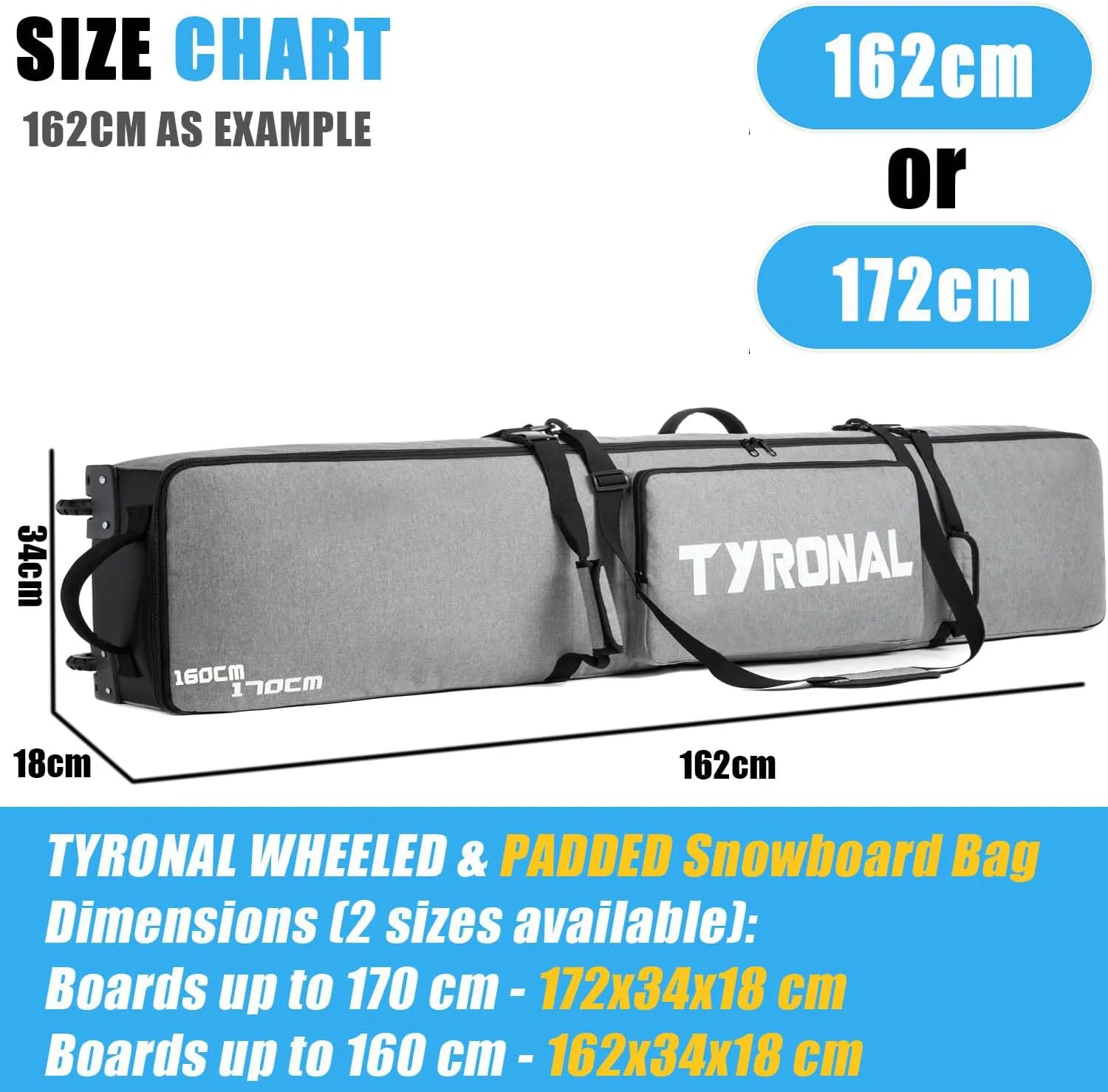 Snowboard Bag with Wheels,Heavy Duty 600D Polyester Oxford Wear-Resistant,Padded Snowboard Bag for Single Snowboard and Snowboard Boots.