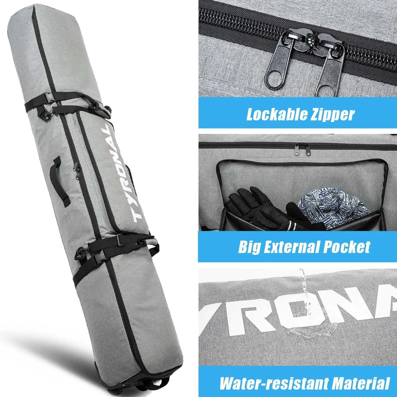 Snowboard Bag with Wheels,Heavy Duty 600D Polyester Oxford Wear-Resistant,Padded Snowboard Bag for Single Snowboard and Snowboard Boots.