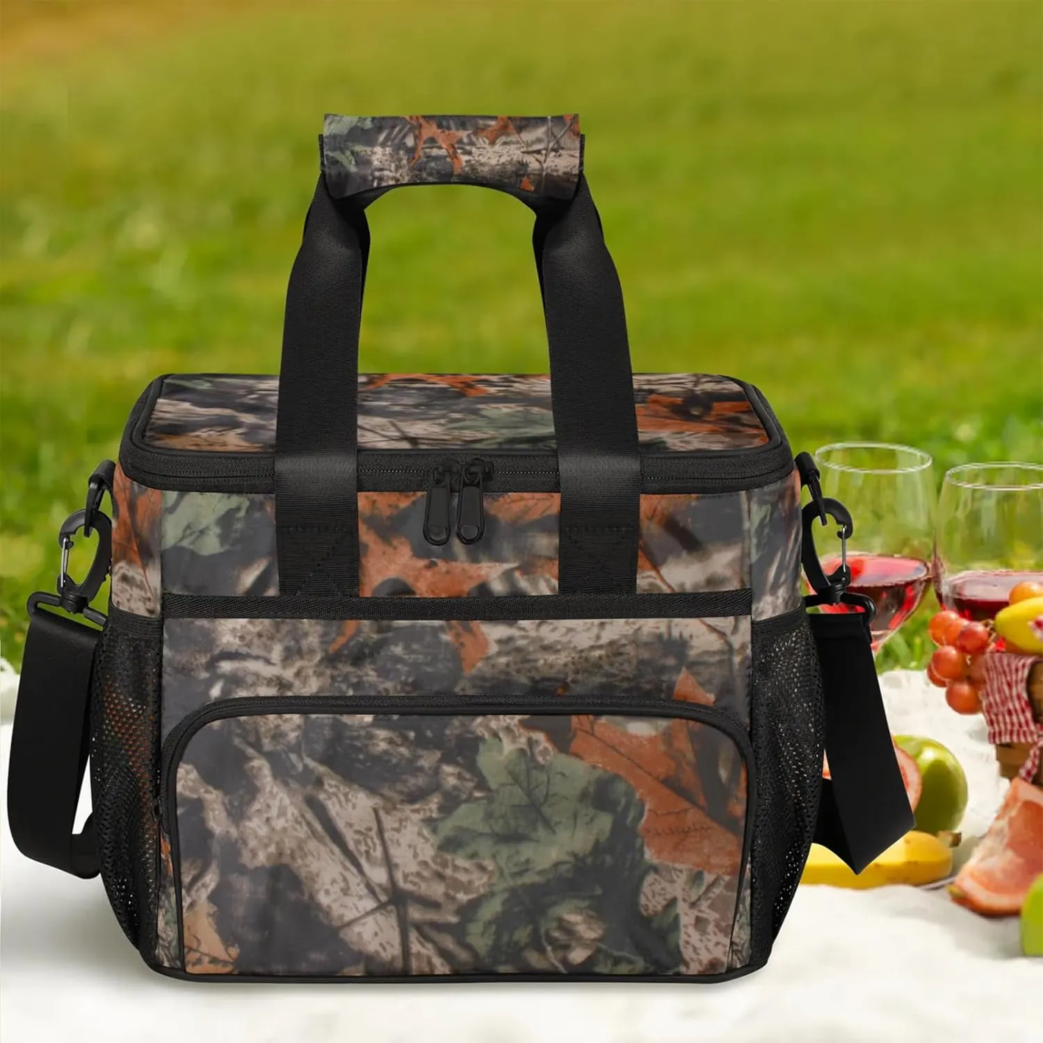 Soft Cooler Bag Forest Camo Camouflage Insulated Lunch Box for Men & Women, Large Leakproof Lunch Bag Portable Beach Cooler for Work, Picnic, Road Trips,Fishing, Travel, Camping,A-1