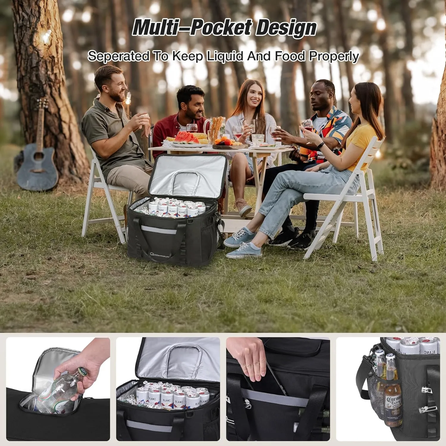 Soft Cooler Bag Insulated Leakproof 48/75 Cans Collapsible w/Insulating Cover&Leakproof PVC Bag, Large Travel Cooler, Soft Sided Coolers for Picnic, Camping, Beach, Trip