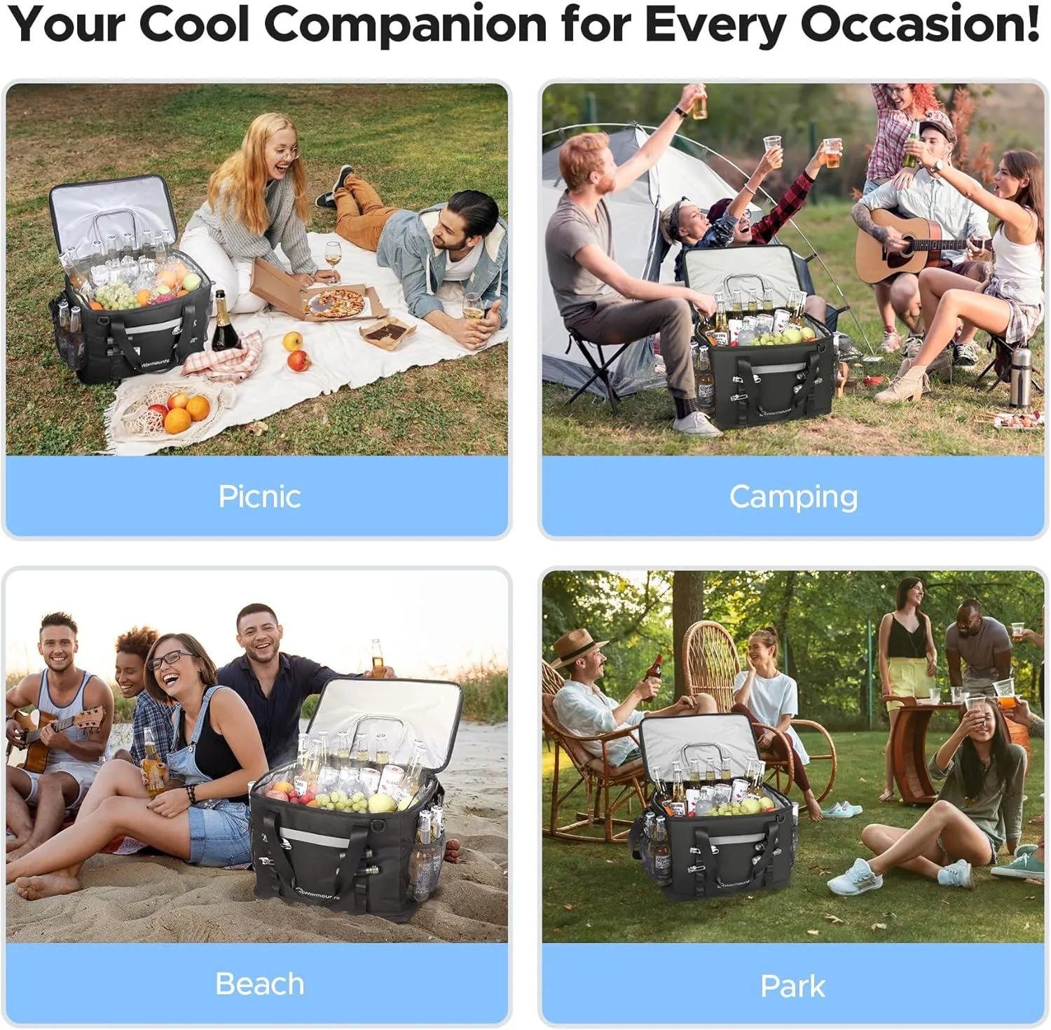 Soft Cooler Bag Insulated Leakproof 48/75 Cans Collapsible w/Insulating Cover&Leakproof PVC Bag, Large Travel Cooler, Soft Sided Coolers for Picnic, Camping, Beach, Trip