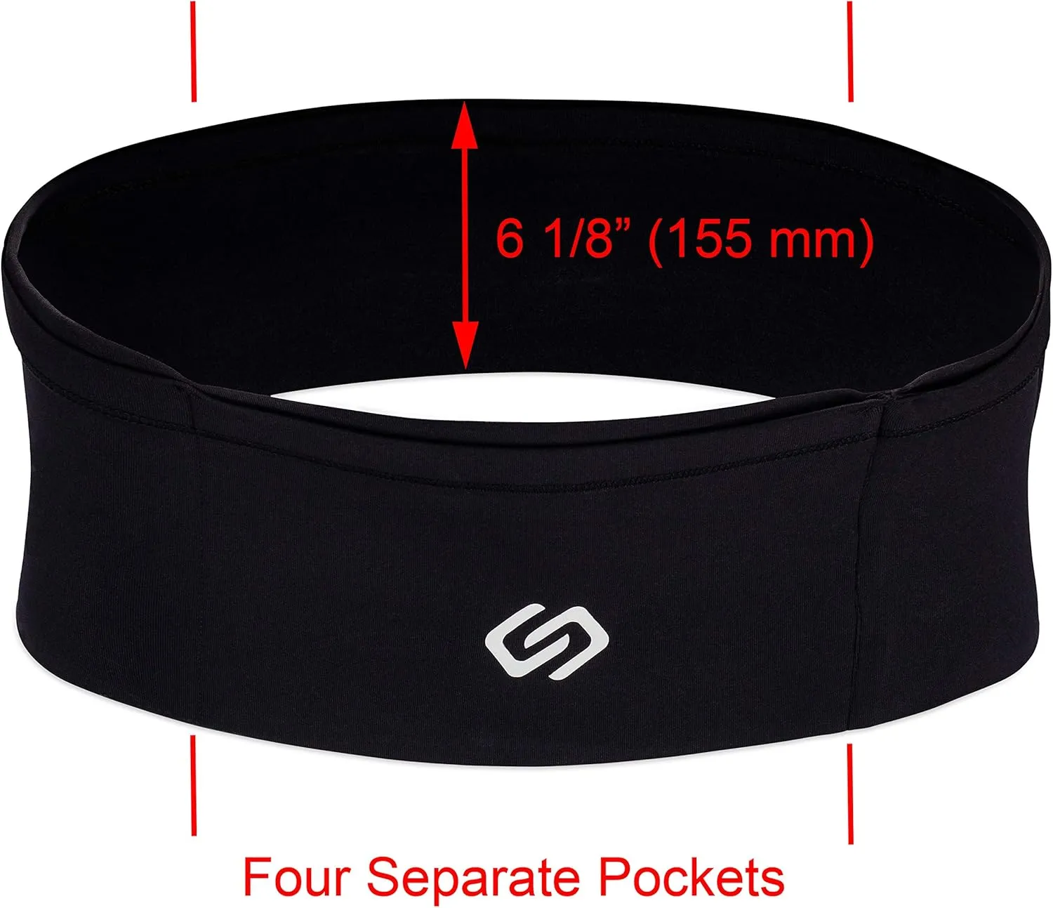 Sporteer VersaMax Running Belt, Travel Belt, Workout Waist Pack - Large Security Pockets Fit All Smartphones, Money, Passport, and Other Valuable Items (Black, Medium)