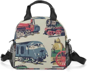Steam Trains Cool Pattern Lunch Bag Women Insulated Cooler Bag Reusable Crossbody Lunch Tote Bag