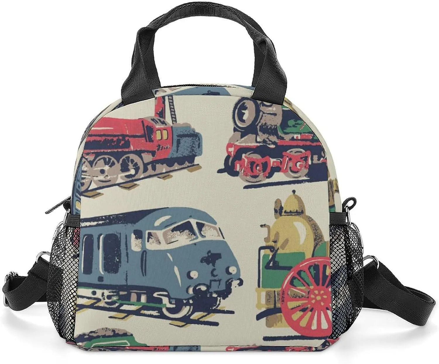 Steam Trains Cool Pattern Lunch Bag Women Insulated Cooler Bag Reusable Crossbody Lunch Tote Bag