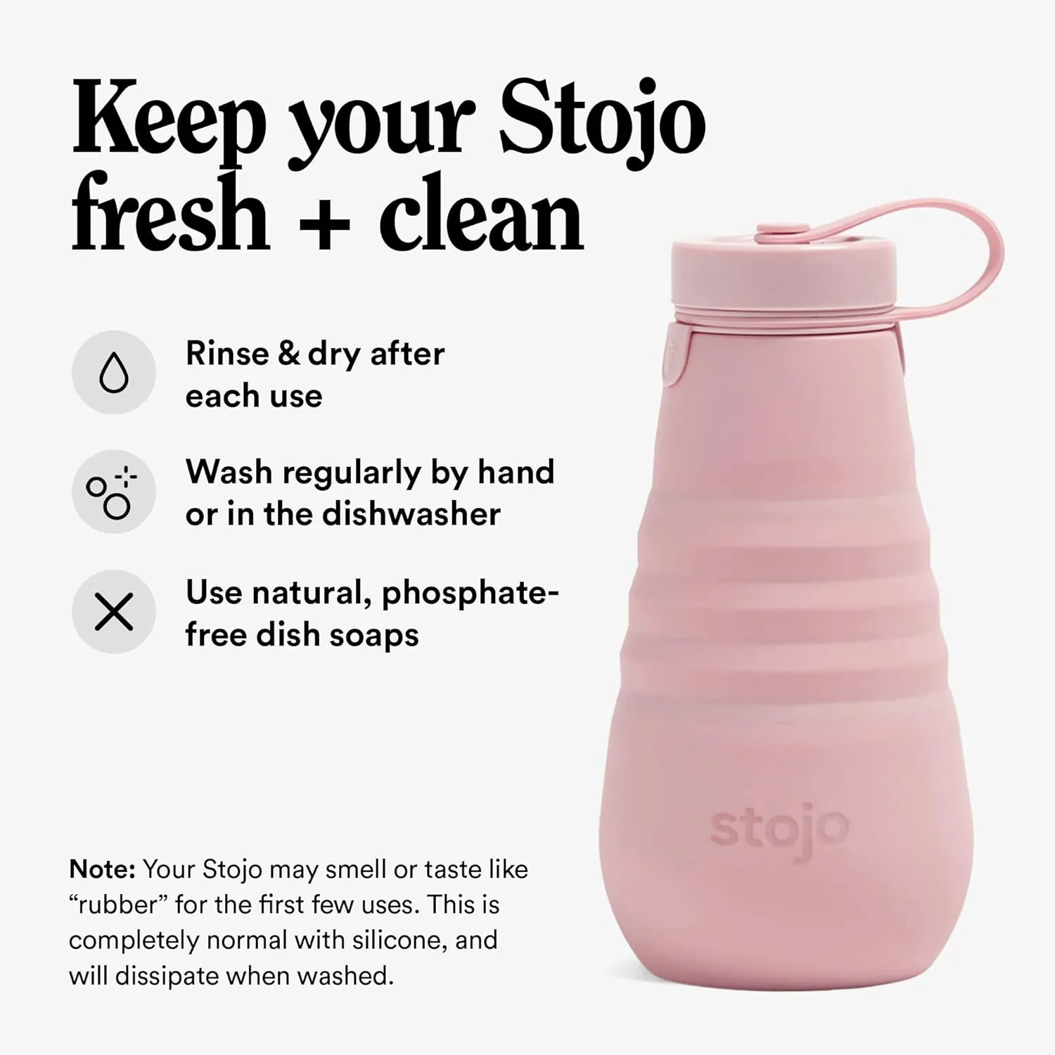 STOJO Collapsible Water Bottle – Carnation Pink, 20oz / 592ml - Leak-Proof Reusable Silicone Travel Cup for Hot & Cold Drinks - Microwave & Dishwasher Safe