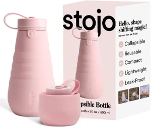 STOJO Collapsible Water Bottle – Carnation Pink, 20oz / 592ml - Leak-Proof Reusable Silicone Travel Cup for Hot & Cold Drinks - Microwave & Dishwasher Safe
