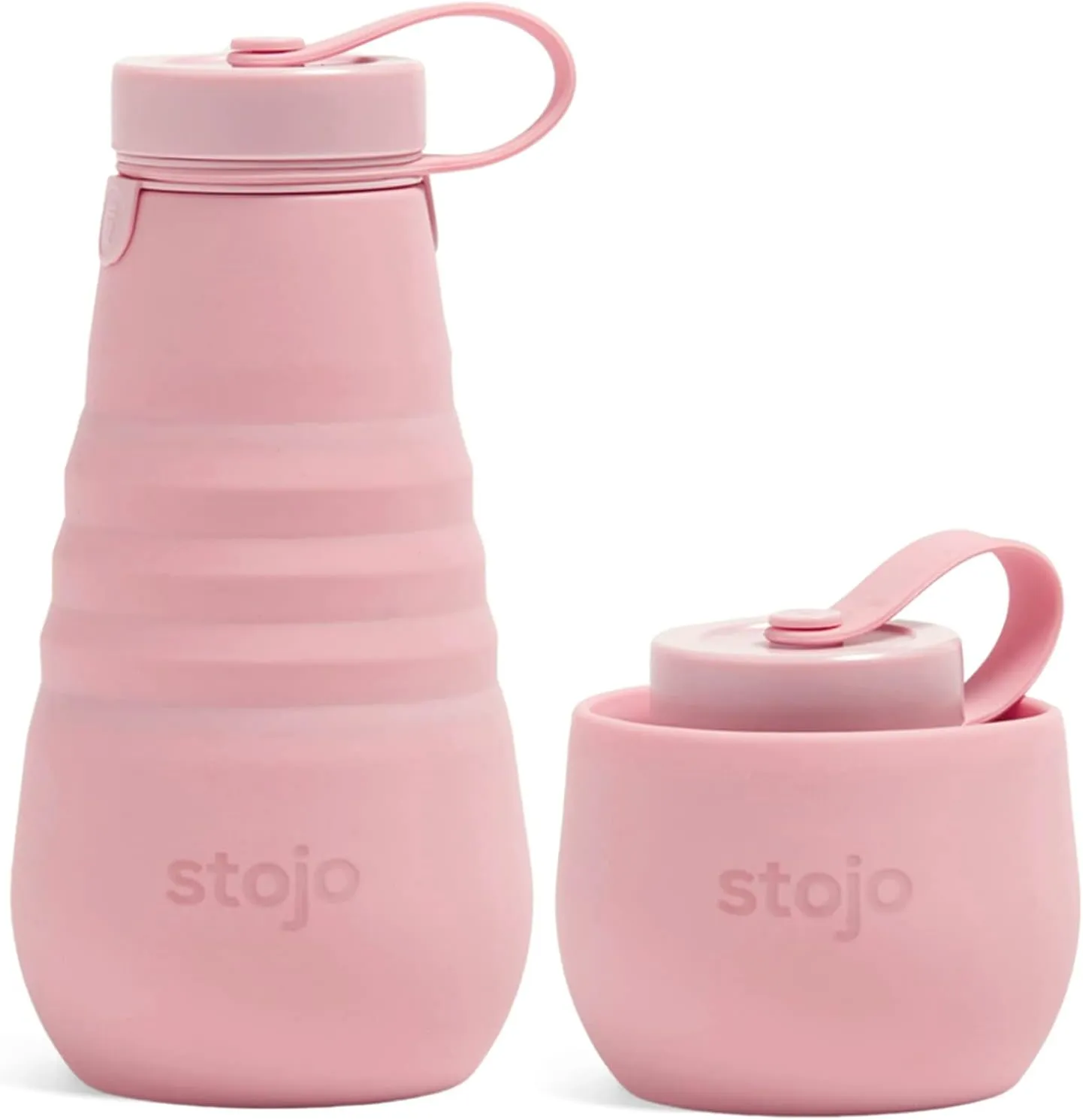 STOJO Collapsible Water Bottle – Carnation Pink, 20oz / 592ml - Leak-Proof Reusable Silicone Travel Cup for Hot & Cold Drinks - Microwave & Dishwasher Safe