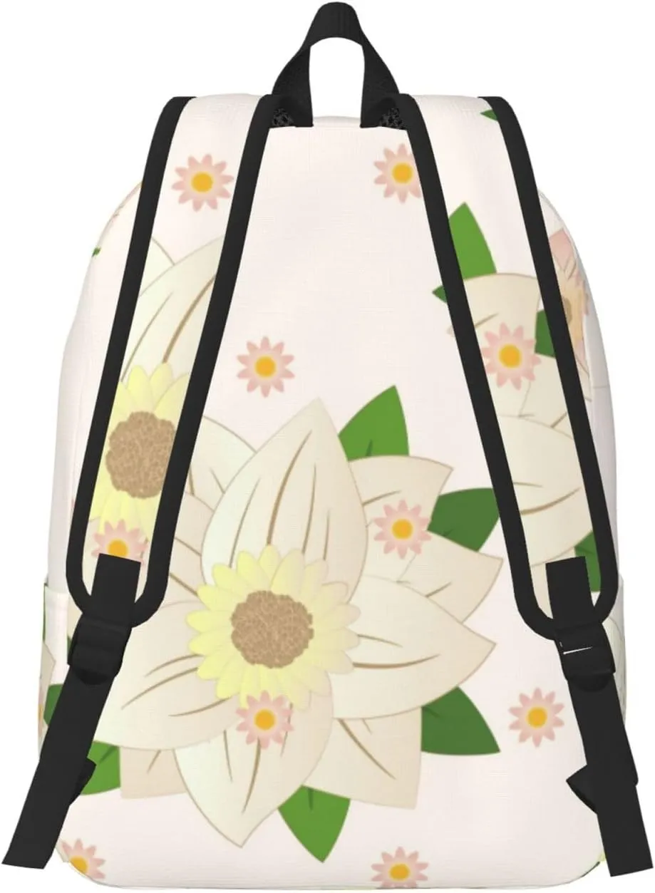 Stylish Canvas Casual Lightweight Backpack For Men, Women,Blooming Hexagonal White Laptop Travel Rucksack