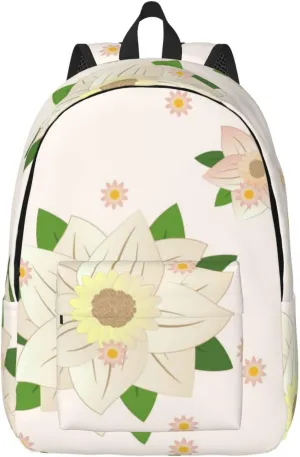 Stylish Canvas Casual Lightweight Backpack For Men, Women,Blooming Hexagonal White Laptop Travel Rucksack